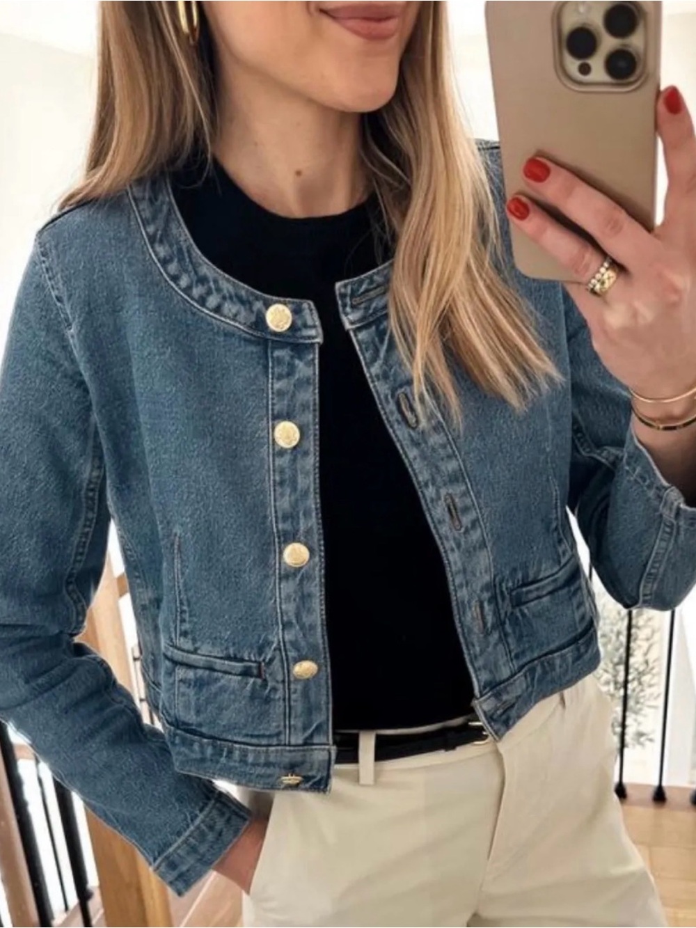 J. CREW Louisa Blue Denim Jacket with Gold Buttons, Size 4